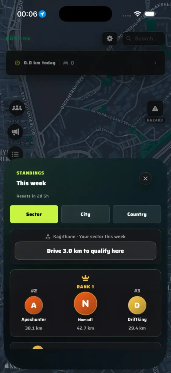 DriversMap weekly territory standings